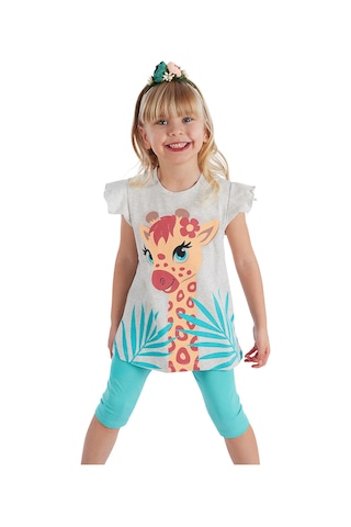 Denokids Fırfırlı Zürafa Kız Çocuk Yazlık T-Shirt Tayt Takım