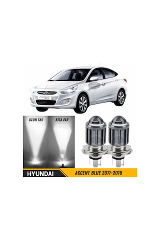 Hyundai Accent Blue 2011-2018 Uyumlu Mercekli Far Ampulü Led Xenon Beyaz Renk Far Şimşek Etkili Csp Led Lamba Uzun Kısa 2 Adet Takım