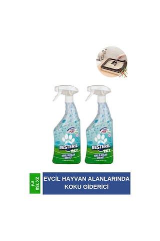 Resteril Pet Koku  Kedi si Köpek Yatağı Dezenfektan Etkiili Yüzey Temizleyici 2 x 750 ML