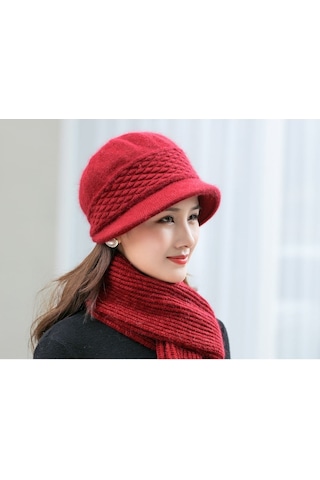 Arion Hs-01x Şık Şapka/bere Ve Atkı Takımı Kırmızı