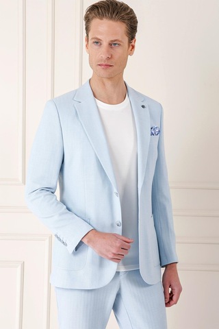 Efor Comfort Fit Çift Yırtmaç Balıksırtı Dokuma Pamuk Casual Mavi Ceket C 672 Mavi