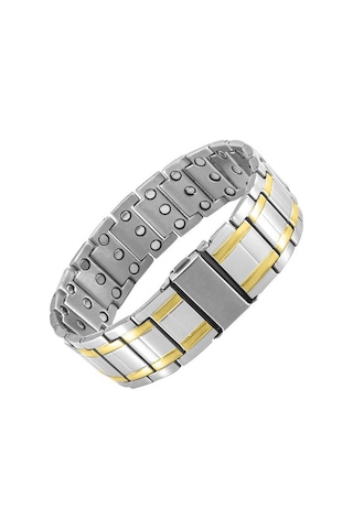 Tesbihane Silver & Gold Renk Kişiye Özel İsim Harf Yazılı Titanyum Manyetik Tasarım Bileklik Altın