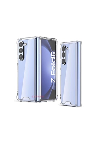 Galaxy Z Fold 5 Uyumlu Kılıf Clear Şeffaf Sararmaz Renksiz Silikon Kapak Case 180 Tam Korumalı Resimde Görünen