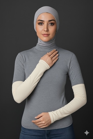 Sonbaharmoda Kadın Tesettür Likralı Esnek Düz Penye Kolluk Ekru