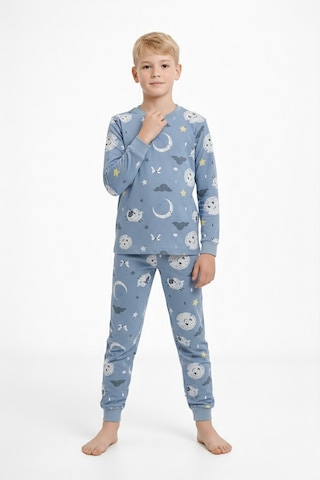 Bunny Hopp Uyku Temalı Pamuklu Erkek Çocuk Pijama Takımı - Mavi Kuzulu Desenli Takım 8 - 9 Yaş