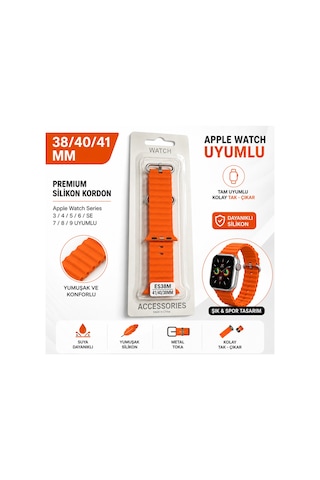 Apple Watch 38/40/41 Mm Uyumlu Turuncu Silikon Kordon Kayış Series 3/4/5/6/7/8/9/se Turuncu - 907225730