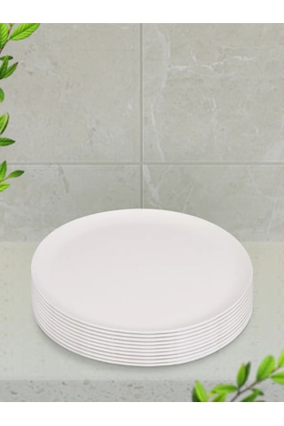 Gred 10 Parça Tekrar Kullanılabilir Plastik Tabak S 432673674 Beyaz