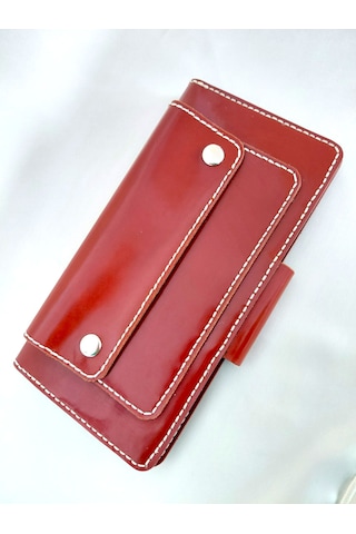 Luna Luster Hakiki Deri Vintage Tasarım Unisex Telefon Bölmeli Seyahat Cüzdanı & Pasaportluk & Portföy Çanta Kızıl Kahve