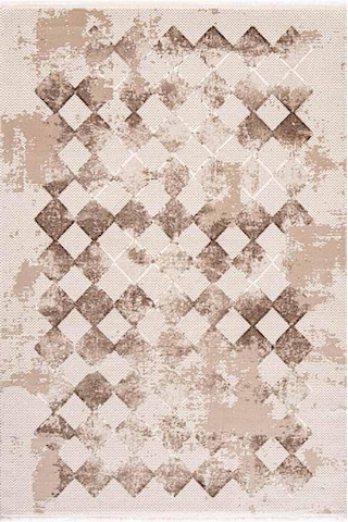 Çam Halı Lizbon 4507 Vizon Enti Halı Modern Eskitme Desenli Makine Halısı