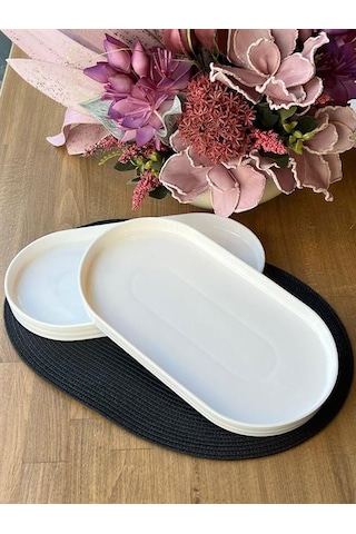 Porselen Oval Sunum Tabak 2'li 33x18 Cm Beyaz Porselen Oval Sunum Tabak 2'li 33x18 Cm Beyaz