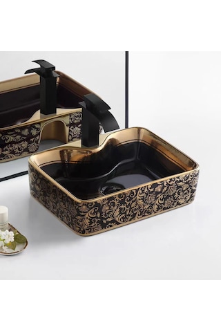 Puroser Finike Black Altın Tezgah Üstü Seramik Lavabo Puroser Finike Black Altın Tezgah Üstü Seramik Lavabo