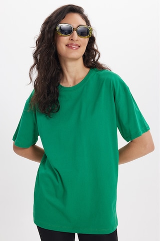 Tudors Kadın Slim Fit Dar Kesim Pamuk Kısa Kollu Bisiklet Yaka Yeşil Tişört-50471 L