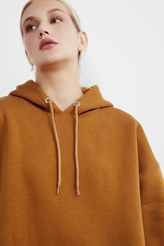 Meecy Kadın Kiremit Kapüşonlu Kanguru Cepli Sweatshirt Kiremit Kiremit
