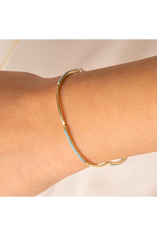 Gümüş Bileklik - Sıra Firuze Turkuaz Taşlı Modern Tasarım Şık 925 Ayar Gümüş Bileklik Gümüş