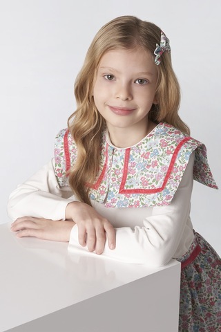 Made With Liberty Fabric Liberty Kumaş Kız Çocuk Tişört Krem