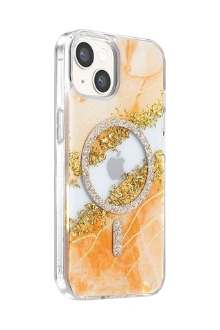 Onegif Apple Apple iPhone Uyumlu 15 Lotus Simli Magsafe Kapak - Turuncu - Turuncu