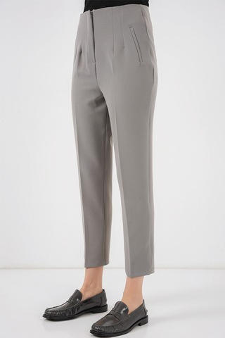 Hiccup Bdart Yüksek Bel Slim Fit Bilek Boy Krep Pantolon Gri