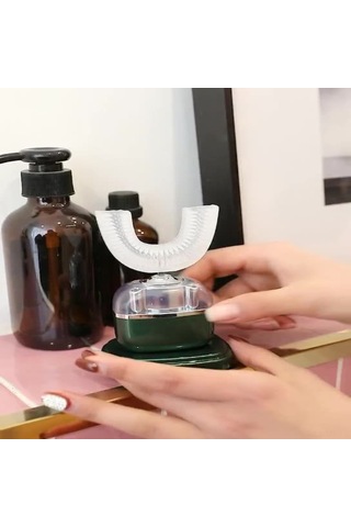 Mufunye Yetişkinler Ve Çocuklar İçin Kablosuz Şarjlı Akıllı Ses Dalgalı U Şekilli Silikon Diş Fırçası