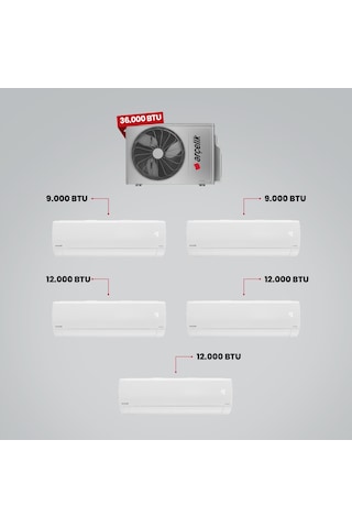 Arçelik 1+5 Multi Sistem 36100 MD Pro Dış Ünite 2 Adet 9 BTU Beyaz + 3 Adet 12 BTU Beyaz İç Üniteler Duvar Tipi Klima
