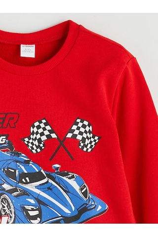 LC Waikiki Lcw Kids Kırmızı Bisiklet Yaka Baskılı Uzun Kollu Erkek Çocuk Sweatshirt Brıght Red