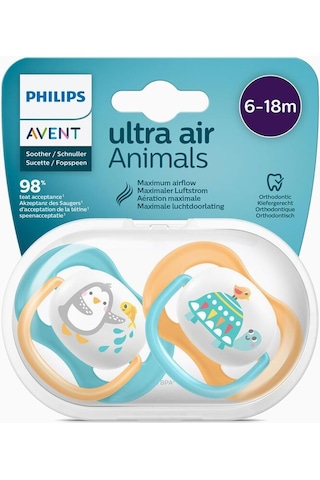 Philips Avent Ultra Air Animals Emzik 2'li  6 - 18 Ay Sarı - Mavi