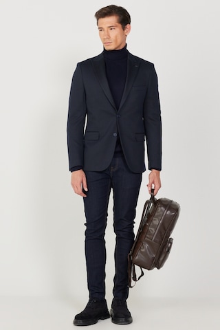 AC&Co / Altınyıldız Classics Erkek Lacivert Slim Fit Dar Kesim Kırlangıç Yaka Desenli Ceket Lacivert
