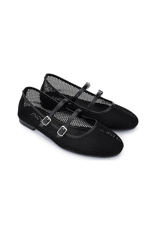 Tamer Tanca Kadın Deri & Tekstil Siyah Babet Ayakkabı 889 103 Bn Ayk Y25 Sıyah Fıle Siyah