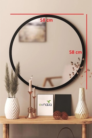 60 Cm Çap Banyo & Makyaj Aynası Yuvarlak Antre Hol Koridor Duvar Salon Mutfak Ofis Dekoratif Ayna - Siyah Siyah