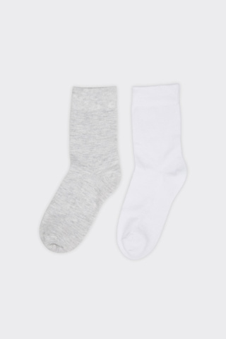 Panço Unisex Çocuk 2'li Basic Gri-beyaz Soket Çorap