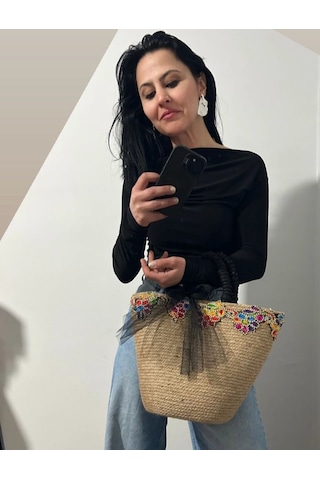 Hasır Çanta, Plaj Çantası, Tasarım Çanta, İşlemeli El Çantası Hasır