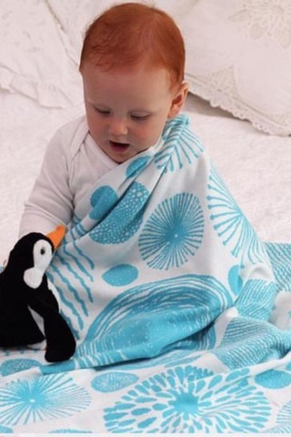 Organik Triko Bebek Örtüsü, Halkalar 80x90 , Mavi