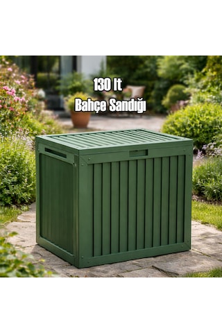 Porsima 161001-005 130lt Kilitli Organizer Kapaklı Bahçe Balkon Kiler Sandığı Çok Amaçlı Depolama Sandığı Yeşil Yeşil