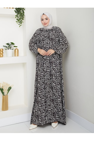 Nevayla Moda Önü Büzgülü Viskon Elbise - Kahverengi / E0130 Kahverengi