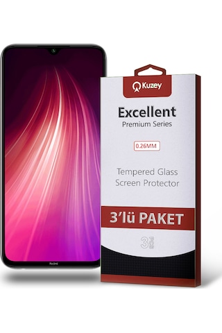 Xiaomi Redmi Note 8 ile Uyumlu Kırılmaz Cam Ekran Koruyucu Ekonomik 3'lü Paket