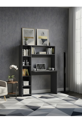 Premium Mdf Ürün Modern Kitaplıklı Çalışma Masası Raflı Öğrenci Ve Home Ofis Bilgisayar Masası Antrasit