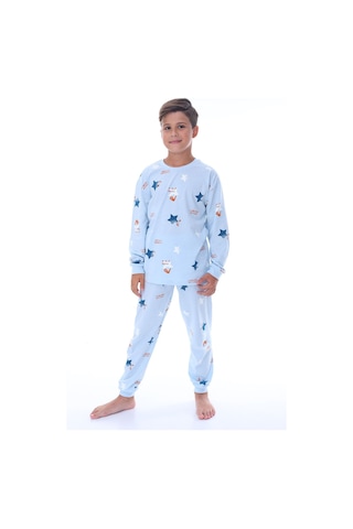 Zuzunga Yıldız Nota Desenli Mavi Pijama Takımı Mavi