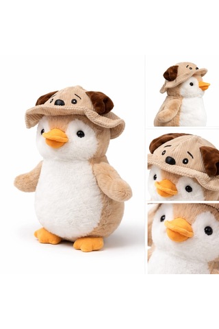 Şapkalı Penguen Peluş Pembe 35 Cm Kahverengi