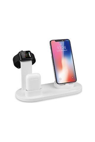 Honmex Siyah 4'lü Kablosuz Şarj Aleti - 360 Döner Baz, 3 Çeşit Bağlantı, Telefon/saat/kulaklık İçin Hızlı Şarj