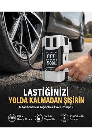 Shnstore Araç Lastik Şişirme Pompası Ve Akü Takviye Powerbank Bir Arada Yeni Nesil Shntknd0720