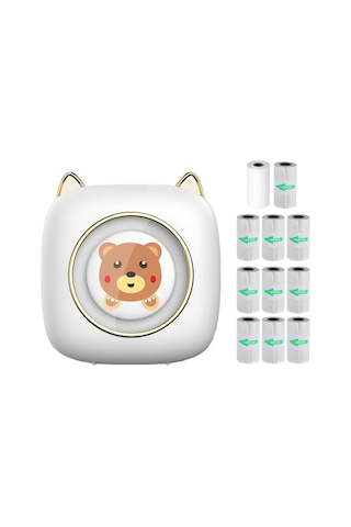 Yunboo C23 Termal Etiket Yazıcı - Bluetooth, 203dpi, 57mm Genişlik, 1200mah Batarya - Beyaz: 1 Adet Termal Kağıt + 10 Adet Yapışkan Etiket