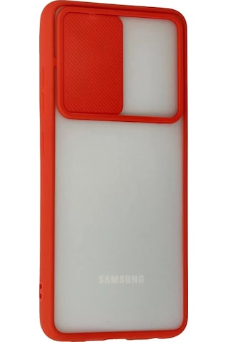 Newface Samsung Uyumlu Galaxy A52 Kılıf Palm Buzlu Kamera Sürgülü Silikon - Kırmızı Resimdeki