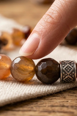 Doğal Akik Taşı Bileklik 8mm Kadın Ve Erkek Nazara Etkili - Bolluk Bereket Taşı Kahverengi