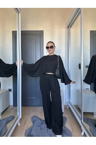 Keymoda Kadın Panço Takım Siyah Siyah