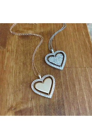 Gümüş Kalpli İsim Yazılabilen Gümüş Kolye Rose Gold