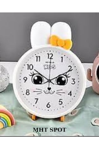 Gülen Kedi Figürlü Beyaz Çocuk Duvar Saati Beyaz