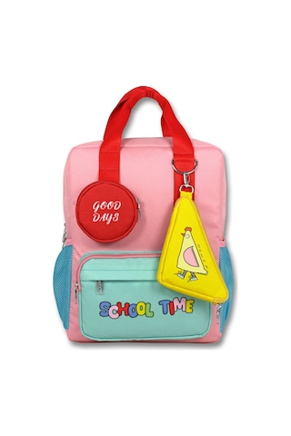 Cennec Pembe - Yeşil Kız Çocuk School Time Baskılı İlkokul Okul Sırt Çantası - 6069