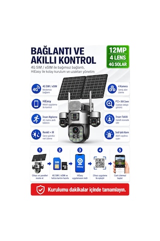 Tk-s1447 12mp 4 Kameralı 36x Optik Zoom 4g Esım Solar Ptz Kamera 32000mah Batarya 20w Panel