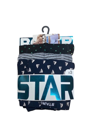 Angbutik Star 106 Desenli Pamuklu Kemer Likralı 3'lü Boxer