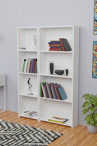 5 Raflı Kitaplık Seti Arkalıklı 1 Dar 1 Geniş Raf - Beyaz