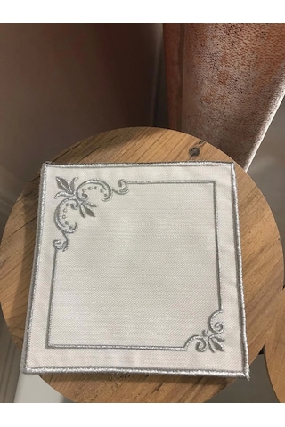 Nivemeshome Mihrimah Nakışlı Gümüş Kare 6 Adet Keten Kokteyl Peçetesi Kahve Yanı Sunumluk Gümüş